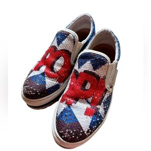Unique Pop Art Fornarina women's funky sequens platform slip on size 6.5 Italian